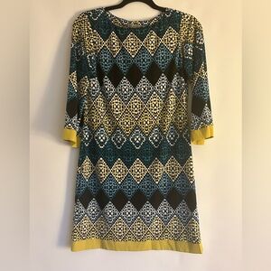 ELIZA J MULTI COLOR GEOMETRIC PATTERNED SHIFT 3/4 SLEEVES DRESS WOMEN’S SIZE 2